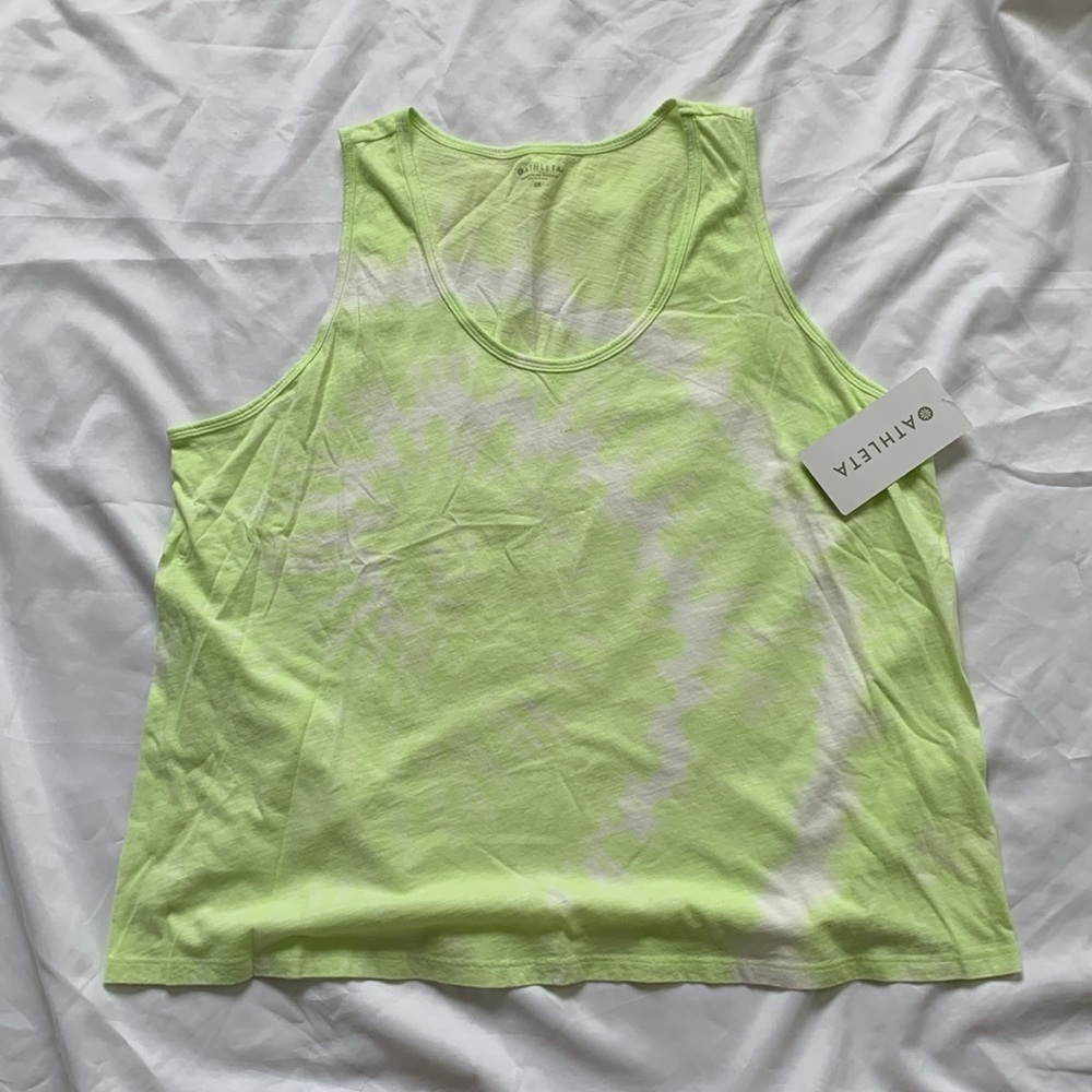 New ATHLETA Organic Cotton Daily Tie Dye Tank Lime Yellow Plus 2X 980758 Soft - Picture 3 of 11
